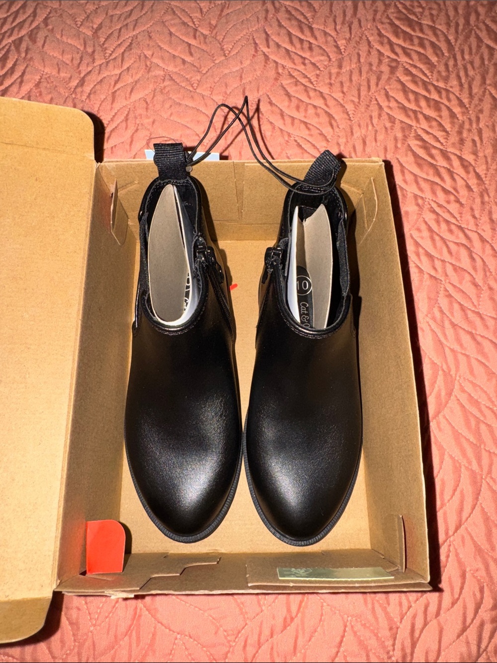 Cat & Jack Black Round-Toe Ankle Booties with Side Zipper